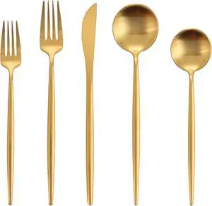 60-Piece Matte Gold Stainless Steel Flatware Set for 12, Satin Finish Rust Resistant Kitchen Utensils, Dishwasher Safe Elegant Tableware Cutlery Set for Home Dining and Parties 60-Piece Matte Gold Stainless Steel Flatware Set for 12, Satin Finish Rust Resistant Kitchen Utensils, Dishwasher Safe Elegant Tableware Cutlery Set for Home Dining and Parties