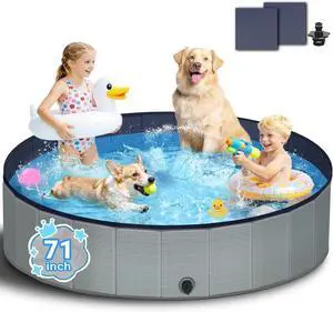 71" Foldable Dog Pool with Hard Plastic, Non-Slip Thickened Bottom, Portable Kiddie Pool for Large Dogs, Pets & Kids, Gray 71" Foldable Dog Pool with Hard Plastic, Non-Slip Thickened Bottom, Portable Kiddie Pool for Large Dogs, Pets & Kids, Gray
