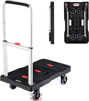 Folding Utility Platform Dolly Cart 330 LB Load Capacity Adjustable Telescopic Handle Fold Flat Portable Wheeled Trolley for Garage Shopping Home Office Moving Folding Utility Platform Dolly Cart 330 LB Load Capacity Adjustable Telescopic Handle Fold Flat Portable Wheeled Trolley for Garage Shopping Home Office Moving