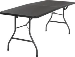 6-Foot Fold-in-Half Banquet Table with Comfort Handle, Black, Indoor Outdoor Use 6-Foot Fold-in-Half Banquet Table with Comfort Handle, Black, Indoor Outdoor Use