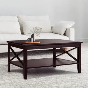 40 Inch Oxford Style Coffee Table Espresso Finished Wooden Center Table with Thicker Legs and 2-Tier Storage Shelf X-Shaped Side Frame Stable Rectangle Accent Table for Living Room Indoor Home Decor 40 Inch Oxford Style Coffee Table Espresso Finished Wooden Center Table with Thicker Legs and 2-Tier Storage Shelf X-Shaped Side Frame Stable Rectangle Accent Table for Living Room Indoor Home Decor