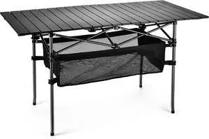 Lightweight Aluminum Roll-Up Folding Camping Table, 47 x 21.65 x 26.7 Inch Waterproof Sturdy Outdoor Table with Storage Basket & Carry Bag, for Camping Picnic BBQ Beach Patio Lightweight Aluminum Roll-Up Folding Camping Table, 47 x 21.65 x 26.7 Inch Waterproof Sturdy Outdoor Table with Storage Basket & Carry Bag, for Camping Picnic BBQ Beach Patio