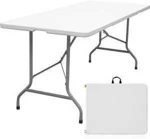 6 Ft Fold-in-Half Plastic Folding Table 330 LBS Heavy Duty HDPE Portable Utility Table with Carry Handle Non Slip Steel Legs Indoor Outdoor Dining Table for Camping Picnic Party White 6 Ft Fold-in-Half Plastic Folding Table 330 LBS Heavy Duty HDPE Portable Utility Table with Carry Handle Non Slip Steel Legs Indoor Outdoor Dining Table for Camping Picnic Party White