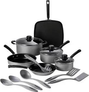 15-Piece Nonstick Aluminum Cookware Set with Glass Lids and Nylon Utensils, Stay-Cool Handles Dishwasher Safe for Gas Electric Ceramic Cooktops 15-Piece Nonstick Aluminum Cookware Set with Glass Lids and Nylon Utensils, Stay-Cool Handles Dishwasher Safe for Gas Electric Ceramic Cooktops