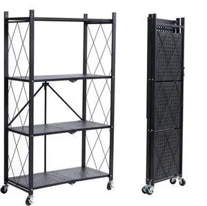 4-Tier Foldable Heavy Duty Metal Storage Shelves with Wheels No Assembly Organizer 28"x13.4"x49.6" Black for Garage Kitchen Basement Pantry 4-Tier Foldable Heavy Duty Metal Storage Shelves with Wheels No Assembly Organizer 28"x13.4"x49.6" Black for Garage Kitchen Basement Pantry