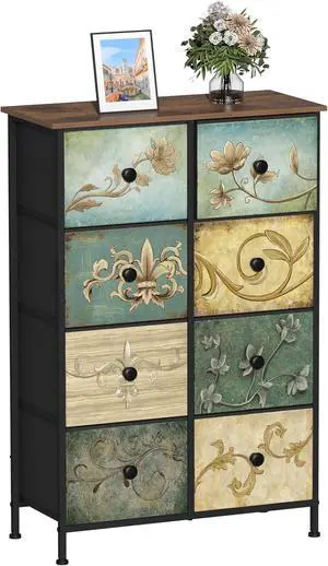 8Drawer Slim Vertical Storage Organizer With Retro Floral Fabric Drawers Sturdy Metal Frame Narrow SpaceSaving Cabinet For Bedroom Bathroom Entryway Closet 8Drawer Slim Vertical Storage Organizer With Retro Floral Fabric Drawers Sturdy Metal Frame Narrow SpaceSaving Cabinet For Bedroom Bathroom Entryway Closet