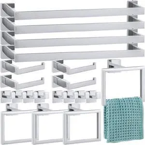 20 Pack Wall Mounted Bathroom Hardware Kit 23.6 Inch Towel Bar Towel Ring Robe Hooks Toilet Paper Holder SUS304 Stainless Steel Storage Accessory Set Silver Finish 20 Pack Wall Mounted Bathroom Hardware Kit 23.6 Inch Towel Bar Towel Ring Robe Hooks Toilet Paper Holder SUS304 Stainless Steel Storage Accessory Set Silver Finish