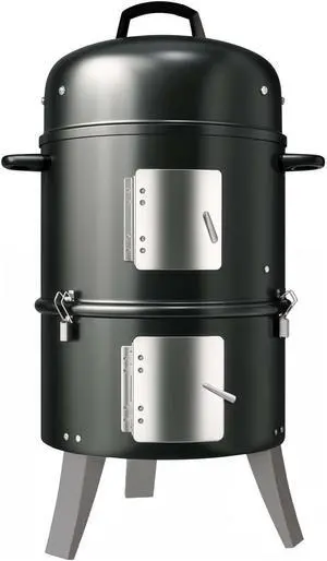 16 Inch Heavy Duty Vertical Charcoal Smoker, Multipurpose Outdoor BBQ Grill with Built-in Thermometer, Adjustable Vent and Dual Access Doors, Portable Cooking Smoker for Patio Backyard Camping 16 Inch Heavy Duty Vertical Charcoal Smoker, Multipurpose Outdoor BBQ Grill with Built-in Thermometer, Adjustable Vent and Dual Access Doors, Portable Cooking Smoker for Patio Backyard Camping