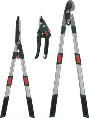3-Piece Garden Pruning Tool Set with Telescopic Aluminum Handles, Bypass Lopper Hedge Shears Pruning Shears, Heavy Duty Branch Cutters for Shrubs Hedges Branches 3-Piece Garden Pruning Tool Set with Telescopic Aluminum Handles, Bypass Lopper Hedge Shears Pruning Shears, Heavy Duty Branch Cutters for Shrubs Hedges Branches