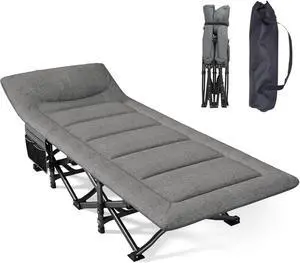 Portable Folding Camping Cot for Adults with Built-in Mattress and Pillow, 450 LBS Max Load, Compact with Carry Bag, Grey Portable Folding Camping Cot for Adults with Built-in Mattress and Pillow, 450 LBS Max Load, Compact with Carry Bag, Grey