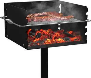 Heavy Duty In Ground Park Style Charcoal Grill, 16'' L x 16'' W x 8'' H, with Stainless Steel Cooking Grate and Waterproof Cover for Commercial & Outdoor Cooking Heavy Duty In Ground Park Style Charcoal Grill, 16'' L x 16'' W x 8'' H, with Stainless Steel Cooking Grate and Waterproof Cover for Commercial & Outdoor Cooking