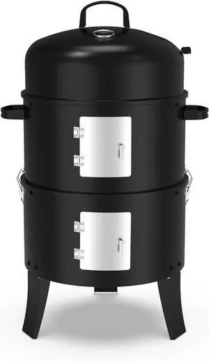 16" Vertical Charcoal Smoker Grill 3 in 1 Outdoor Barbecue with 402 Square Inches Cooking Area, Fire Pit Function with Thermometer and Access Doors 16" Vertical Charcoal Smoker Grill 3 in 1 Outdoor Barbecue with 402 Square Inches Cooking Area, Fire Pit Function with Thermometer and Access Doors