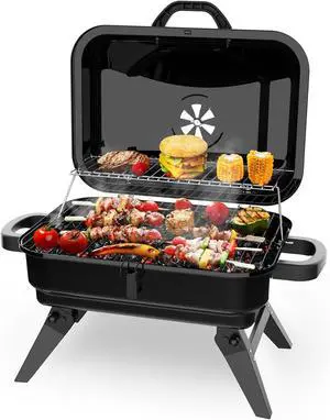 Portable Tabletop Charcoal Grill with Warming Rack, 343 Sq.In Total Cooking Space, Adjustable Vent and Foldable Legs, Compact Outdoor BBQ Grill for Camping Picnic Backyard Tailgating Use Portable Tabletop Charcoal Grill with Warming Rack, 343 Sq.In Total Cooking Space, Adjustable Vent and Foldable Legs, Compact Outdoor BBQ Grill for Camping Picnic Backyard Tailgating Use