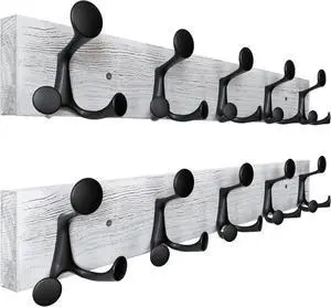 2 Pack 24 Inch Wall Mounted Wood Coat Rack with 5 Triple Hooks Distressed White Wash Entryway Hanging Hook Rack for Clothes Backpacks Towels Pet Supplies 2 Pack 24 Inch Wall Mounted Wood Coat Rack with 5 Triple Hooks Distressed White Wash Entryway Hanging Hook Rack for Clothes Backpacks Towels Pet Supplies