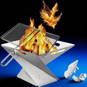 16.54 Inch Foldable Portable Fire Pit, 304 Stainless Steel Camping Fire Bowl with Grill Net & Heat-Resistant Gloves, Compact Bonfire Pit for Outdoor BBQ, Patio, Garden & Camping 16.54 Inch Foldable Portable Fire Pit, 304 Stainless Steel Camping Fire Bowl with Grill Net & Heat-Resistant Gloves, Compact Bonfire Pit for Outdoor BBQ, Patio, Garden & Camping