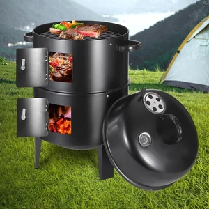 17 Inch Vertical Charcoal Smoker Grill with Thermometers and Air Vent, 3-in-1 Portable Multi-Layer Cooking with 2 Access Doors for Outdoor BBQ 17 Inch Vertical Charcoal Smoker Grill with Thermometers and Air Vent, 3-in-1 Portable Multi-Layer Cooking with 2 Access Doors for Outdoor BBQ