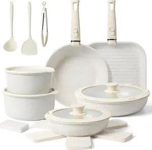20-Piece Ceramic Nonstick Cookware Set with Detachable Handles, Stackable Oven & Induction Safe Non-Toxic Kitchen Pots and Pans Set 20-Piece Ceramic Nonstick Cookware Set with Detachable Handles, Stackable Oven & Induction Safe Non-Toxic Kitchen Pots and Pans Set