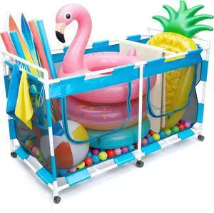 288 Gallon Pool Float Storage Organizer, 62"x32"x35" Mesh Rolling Cart, Easy Assembly Outdoor Storage Bin for Pool Noodles, Water Sports Gear & Towels, 6 Lockable Wheels 288 Gallon Pool Float Storage Organizer, 62"x32"x35" Mesh Rolling Cart, Easy Assembly Outdoor Storage Bin for Pool Noodles, Water Sports Gear & Towels, 6 Lockable Wheels