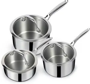 3Ply Stainless Steel Saucepan Set With Glass Lids 1QT 2QT 3QT Cooking Pots StayCool Handles Induction Compatible Oven Dishwasher Safe 3Ply Stainless Steel Saucepan Set With Glass Lids 1QT 2QT 3QT Cooking Pots StayCool Handles Induction Compatible Oven Dishwasher Safe