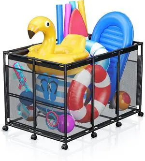 XXL Rolling Mesh Pool Storage Bin, 235gal Large Outdoor Organizer with Wheels, for Pool Noodles, Floats, Balls, Goggles & Accessories, Black XXL Rolling Mesh Pool Storage Bin, 235gal Large Outdoor Organizer with Wheels, for Pool Noodles, Floats, Balls, Goggles & Accessories, Black