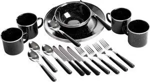 24-Piece Deluxe Enamel Tableware Set, Lightweight Durable Camp Dish Set for 4 People, Enamel Plates Bowls Mugs with Utensils for Camping Backpacking Home 24-Piece Deluxe Enamel Tableware Set, Lightweight Durable Camp Dish Set for 4 People, Enamel Plates Bowls Mugs with Utensils for Camping Backpacking Home