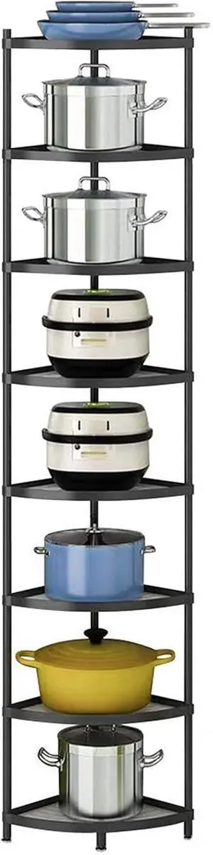 8-Tier Metal Kitchen Corner Shelf Rack, Heavy Duty Freestanding Multi-Layer Storage Organizer, 200LBS Load Bearing Black Finished Metal Shelving for Pot Pan Fruit Vegetable Kitchen Organization 8-Tier Metal Kitchen Corner Shelf Rack, Heavy Duty Freestanding Multi-Layer Storage Organizer, 200LBS Load Bearing Black Finished Metal Shelving for Pot Pan Fruit Vegetable Kitchen Organization