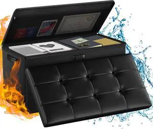 30 Inch Folding Fireproof Waterproof Storage Ottoman Bench with Lock, 110L Large Capacity Leather Foot Rest Stool, 700lbs Load Capacity Multipurpose Storage Chest for Home Bedroom Living Room Garage 30 Inch Folding Fireproof Waterproof Storage Ottoman Bench with Lock, 110L Large Capacity Leather Foot Rest Stool, 700lbs Load Capacity Multipurpose Storage Chest for Home Bedroom Living Room Garage