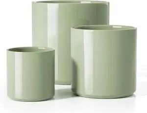 10+8+6 Inch Ceramic Plant Pots Set of 3 with Drainage Hole and Plug Modern Cylinder Indoor Planters for Living Room Kitchen Glossy Sage Green 10+8+6 Inch Ceramic Plant Pots Set of 3 with Drainage Hole and Plug Modern Cylinder Indoor Planters for Living Room Kitchen Glossy Sage Green