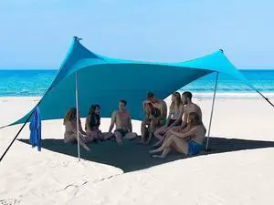 10×10FT UPF50+ Beach Tent Sun Shelter, Windproof Adjustable Outdoor Pop Up Canopy with Support Poles, Portable High Density Fabric Shade for Beach Camping Fishing Backyard Picnic Outdoor Leisure 10×10FT UPF50+ Beach Tent Sun Shelter, Windproof Adjustable Outdoor Pop Up Canopy with Support Poles, Portable High Density Fabric Shade for Beach Camping Fishing Backyard Picnic Outdoor Leisure