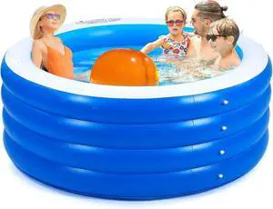 72" X 30" Round Inflatable Swimming Pool, Thick PVC Kiddie Pool with 4 Air Chambers, Handles & Drain Plug for Backyard Outdoor Use 72" X 30" Round Inflatable Swimming Pool, Thick PVC Kiddie Pool with 4 Air Chambers, Handles & Drain Plug for Backyard Outdoor Use