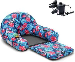 2-in-1 Convertible Fabric Covered Pool Float Lounge for Adults, Heavy Duty Inflatable Raft 38x55in with Quick Dry Cover, Electric Air Pump, 250lbs Capacity 2-in-1 Convertible Fabric Covered Pool Float Lounge for Adults, Heavy Duty Inflatable Raft 38x55in with Quick Dry Cover, Electric Air Pump, 250lbs Capacity