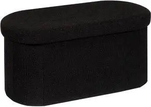 30 Inch Sherpa Folding Storage Ottoman Bench, 350LBS Load Capacity Collapsible Foot Rest Stool with 80L Storage Space and Removable Divider, Modern Soft Fabric Bedroom Entryway Furniture, Black 30 Inch Sherpa Folding Storage Ottoman Bench, 350LBS Load Capacity Collapsible Foot Rest Stool with 80L Storage Space and Removable Divider, Modern Soft Fabric Bedroom Entryway Furniture, Black