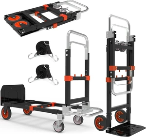 3 in 1 Convertible Folding Hand Truck 500 LB Load Capacity Heavy Duty Steel Utility Dolly 2-Wheel & 4-Wheel Mode Adjustable Telescopic Handle Rubber Wheels with Brake for Home Office Warehouse Moving 3 in 1 Convertible Folding Hand Truck 500 LB Load Capacity Heavy Duty Steel Utility Dolly 2-Wheel & 4-Wheel Mode Adjustable Telescopic Handle Rubber Wheels with Brake for Home Office Warehouse Moving