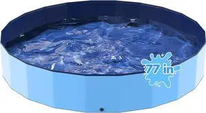 77'' Foldable Dog Pet Bath Pool, Thick PVC & Reinforced PP Board, Non-Slip Portable Wading Pool, Indoor Outdoor Bathtub for Puppy Small Medium Large Dogs & Kids 77'' Foldable Dog Pet Bath Pool, Thick PVC & Reinforced PP Board, Non-Slip Portable Wading Pool, Indoor Outdoor Bathtub for Puppy Small Medium Large Dogs & Kids