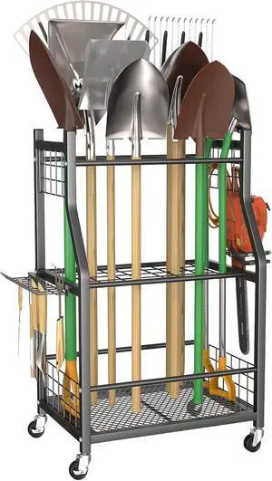 Rolling Steel Garden Tool Storage Cart, Freestanding Mobile Tool Organizer with Universal Wheels, Multi-Slot Storage Design, Portable Tool Stand for Garage, Shed, Yard Indoor Outdoor Organization Rolling Steel Garden Tool Storage Cart, Freestanding Mobile Tool Organizer with Universal Wheels, Multi-Slot Storage Design, Portable Tool Stand for Garage, Shed, Yard Indoor Outdoor Organization