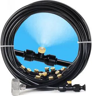 100FT Pre-Assembled Outdoor Misting Cooling System, Misting Line with 28 Mist Nozzles and 3/4 Inch Brass Adapter, Water Saving Misting Kit for Patio Garden Greenhouse 100FT Pre-Assembled Outdoor Misting Cooling System, Misting Line with 28 Mist Nozzles and 3/4 Inch Brass Adapter, Water Saving Misting Kit for Patio Garden Greenhouse