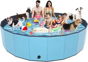 87"x12" Blue Foldable Dog Pool, Portable PVC Collapsible Hard Plastic Pet Swimming Bathtub, with Drainage Valve & Storage Bag for Outdoor Indoor Use 87"x12" Blue Foldable Dog Pool, Portable PVC Collapsible Hard Plastic Pet Swimming Bathtub, with Drainage Valve & Storage Bag for Outdoor Indoor Use