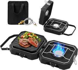 Portable Foldable Propane Camping Stove with 2 Independent Burners, Adjustable Heat Output and Carry Bag for Outdoor Cooking Tailgating Backyard BBQ Portable Foldable Propane Camping Stove with 2 Independent Burners, Adjustable Heat Output and Carry Bag for Outdoor Cooking Tailgating Backyard BBQ
