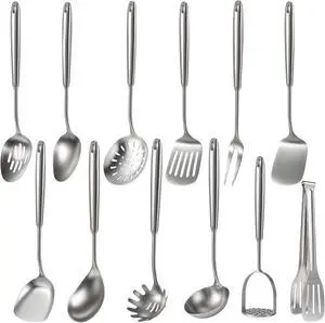 12-Piece 304 Stainless Steel Kitchen Utensils Set, Food Grade Rust Resistant Cooking Tools with Spatula Ladle Skimmer Pasta Spoon and More, Ergonomic Hollow Handle Dishwasher Safe Kitchen Accessories 12-Piece 304 Stainless Steel Kitchen Utensils Set, Food Grade Rust Resistant Cooking Tools with Spatula Ladle Skimmer Pasta Spoon and More, Ergonomic Hollow Handle Dishwasher Safe Kitchen Accessories