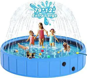 79 Inch Large Foldable Dog Pool, 0.55MM PVC 2-in-1 Portable Bathtub & Sprinkler, Heavy Duty Non-Slip Summer Water Toy for Dogs, Cats, Kids 79 Inch Large Foldable Dog Pool, 0.55MM PVC 2-in-1 Portable Bathtub & Sprinkler, Heavy Duty Non-Slip Summer Water Toy for Dogs, Cats, Kids