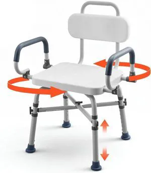 360° Swivel Shower Chair with Arms and Back, 500 lbs Heavy Duty, Height Adjustable Bath Bench for Shower Stall, Bathtub, Adults, Seniors, Disabled 360° Swivel Shower Chair with Arms and Back, 500 lbs Heavy Duty, Height Adjustable Bath Bench for Shower Stall, Bathtub, Adults, Seniors, Disabled