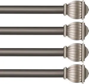Adjustable 48-86" Window Curtain Rod, 5/8" Diameter Steel Tube, Pewter Finish, Soft Square Finials, 4-Pack Adjustable 48-86" Window Curtain Rod, 5/8" Diameter Steel Tube, Pewter Finish, Soft Square Finials, 4-Pack