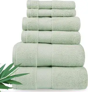 6 Piece Viscose from Bamboo Zero Twist Cotton Bath Towel Set 700 GSM Absorbent Quick Dry Eucalyptus Green Bathroom Towels 6 Piece Viscose from Bamboo Zero Twist Cotton Bath Towel Set 700 GSM Absorbent Quick Dry Eucalyptus Green Bathroom Towels