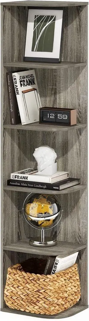 5-Tier Corner Bookshelf with Curved Open Shelves, Composite Wood Standing Storage Rack for Living Room Bedroom Home Office, French Oak 9.3x12x51.7 Inch 5-Tier Corner Bookshelf with Curved Open Shelves, Composite Wood Standing Storage Rack for Living Room Bedroom Home Office, French Oak 9.3x12x51.7 Inch