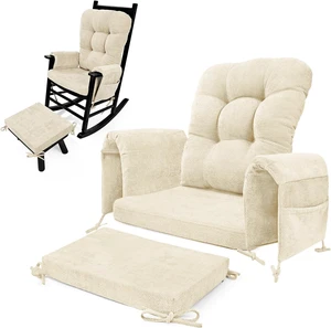5 Piece Chenille Glider Rocker Replacement Cushion Set, Thick Foam Support Cushions with Storage Pocket, Non Slip Washable Full Set for Nursery Living Room 5 Piece Chenille Glider Rocker Replacement Cushion Set, Thick Foam Support Cushions with Storage Pocket, Non Slip Washable Full Set for Nursery Living Room