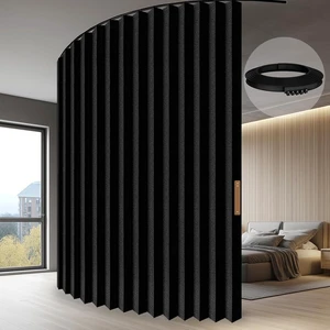 100% Light Blocking Accordion Room Divider, Foldable Partition Curtain with Flexible Curved Ceiling Track, Easy Install Space Saving Privacy Screen for Bedroom Living Room Office, Black 100 x 96 Inch 100% Light Blocking Accordion Room Divider, Foldable Partition Curtain with Flexible Curved Ceiling Track, Easy Install Space Saving Privacy Screen for Bedroom Living Room Office, Black 100 x 96 Inch