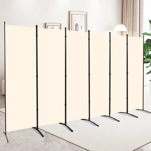 6 Panel 6FT Folding Privacy Screen, 204 x 71 Inch Freestanding Room Divider, Powder Coated Metal Frame, Wide Curved Stable Base, Waterproof PE Fabric Partition for Home Office Classroom Garage, Beige 6 Panel 6FT Folding Privacy Screen, 204 x 71 Inch Freestanding Room Divider, Powder Coated Metal Frame, Wide Curved Stable Base, Waterproof PE Fabric Partition for Home Office Classroom Garage, Beige