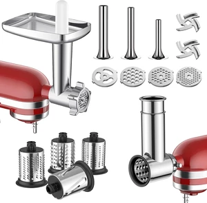 2-in-1 Stand Mixer Attachment Set, Food Grade Metal Meat Grinder with Sausage Stuffer Tubes and Stainless Steel Slicer Shredder Grater, Multi Blades Kitchen Food Processing Accessories 2-in-1 Stand Mixer Attachment Set, Food Grade Metal Meat Grinder with Sausage Stuffer Tubes and Stainless Steel Slicer Shredder Grater, Multi Blades Kitchen Food Processing Accessories