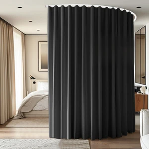 15 x 10FT Ceiling Mounted Room Divider Curtain Set, Flexible Bendable Track, Blackout Noise Insulation Fabric Partition, Removable Privacy Screen for Bedroom Office Garage, Black White 15 x 10FT Ceiling Mounted Room Divider Curtain Set, Flexible Bendable Track, Blackout Noise Insulation Fabric Partition, Removable Privacy Screen for Bedroom Office Garage, Black White