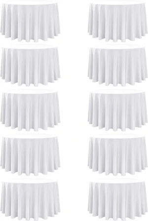 10 Pack 108 Inch White Round Polyester Tablecloths, Stain and Wrinkle Resistant Washable Table Covers, Fitted Table Cloths for 4-5 FT Round Tables Wedding Banquet Birthday Party Events 10 Pack 108 Inch White Round Polyester Tablecloths, Stain and Wrinkle Resistant Washable Table Covers, Fitted Table Cloths for 4-5 FT Round Tables Wedding Banquet Birthday Party Events